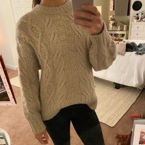 Beige Cable-Knit Sweater